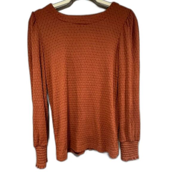 Ann Taylor & Loft Bundle - Navy Plaid Blazer & Burnt Orange Waffle Knit Top - SM - Picture 3 of 8